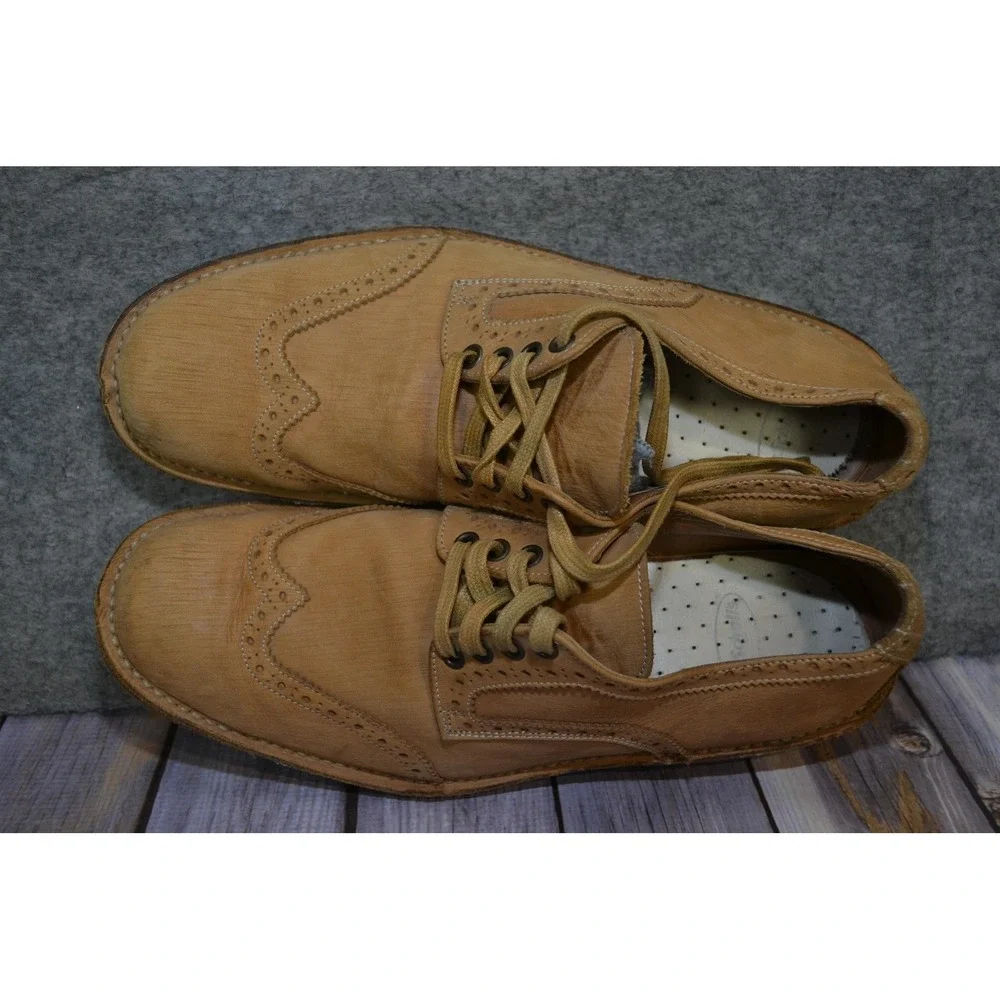 John Varvatos Shoes Mens 8.5 Beige Leather Wingtip Brogue Dress‎ Handmade Italy